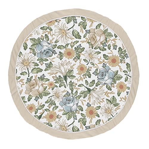 Image of Sweet Jojo Designs Vintage Floral Blue Yellow Girl Baby Playmat Tummy Time Infant Play Mat - Slate Green Gold Orange Taupe Beige White Shabby Chic Rose Flower Boho Bohemian Farmhouse Roses Wildflower
