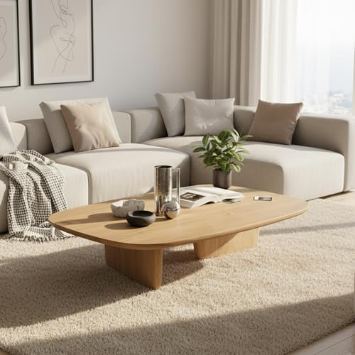 Modern Solid Wood Coffee Table, Wooden Oval Coffee Tables with