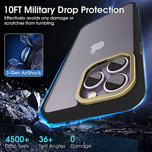 Image of Vaku Luxos Trans Armor for iPhone 14 Pro Case Cover, 6 Feet Drop, Metal Ring Camera Protection, Shockproof, Scratch Resistant, Slim, Compatible with iPhone 14 Pro Back Cover - Black & Gold