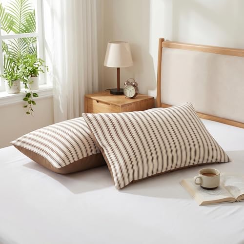 Image of Nayoroom Striped Duvet Cover Queen Reversible Beige Brown Stripe Bedding