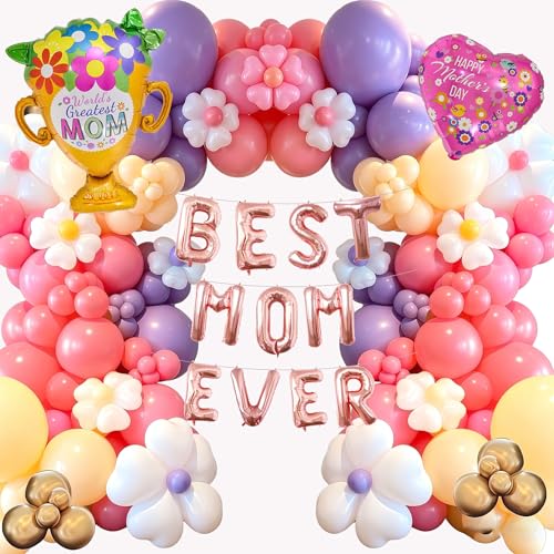 Mothers Day Balloon Garland 170pcs Balloon Arch with Best Mom Ever Foil Balloon for Happy Mothers Day Party Supplies Birthday Decorations