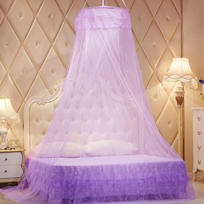 Bed Canopy Mosquito Net, Bed Canopy for Girls Room Decor - Insect Protection Hanging Canopy for Single to King Size Beds, Mesh Bed Tent Bedroom Decorations (Color : Purple)