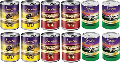 Petlewa (12 Pack) Zignatur Grain-Free Canned Dog Food 3 Flover (4 Lamb, 4 Duck, 4 Turkey) 13 Ounces Per Can