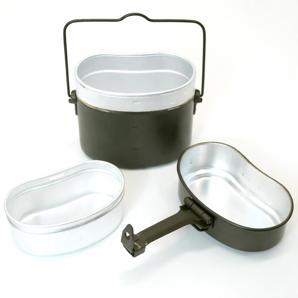 German Army Military Mess Tin Set | 3 Piece Aluminium Billy Can Cooking & Eating Kit | Trangia Style Camping Cookware for Hiking, Bushcraft & Outdoor Use