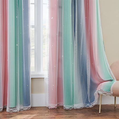 Image of XiDi Curtains for Bedroom Decor, Rainbow Pinkgreen grey52 /45