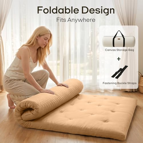 Image of ZonLi Japanese Floor Futon Mattress Twin Size 75 inchx 39 inch, 100% Cotton Cover 4 inch Thicken Tatami Mattress, Foldable Sleeping Pad, Portable Dormitory Tatami Mat, Roll Up Floor Lounger Bed for Adult