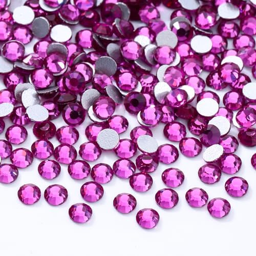 Fuchsia Flatback Rhinestones, Glass Rhinestones for Nail Art and Craft, Glue Fix, Loose Crystal Gemstones(Fuchsia, SS4, 2880pcs, 1.5-1.7mm)
