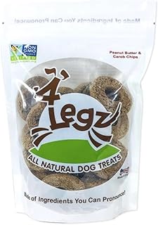 4Legz Peanut Butter & Carob Chips Dog Treats – Healthy, Crunchy, Vegan Biscuits with Whole & Real Ingredients – All Natural & USA‐Baked, 7 oz