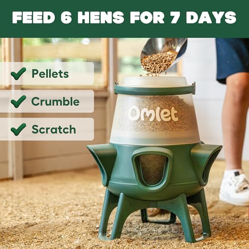 Image of Omlet No Waste Chicken Feeder for Coop | 12lb Anti-Spill Poultry Feeder with 5 Feeding Ports | Feeds 6 Hens for 7 Days | Hanging or Free Standing | Weatherproof