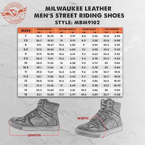 Milwaukee Leather MBM9102 Tênis masculino de couro preto com cadarço vermelho reforçado com suporte