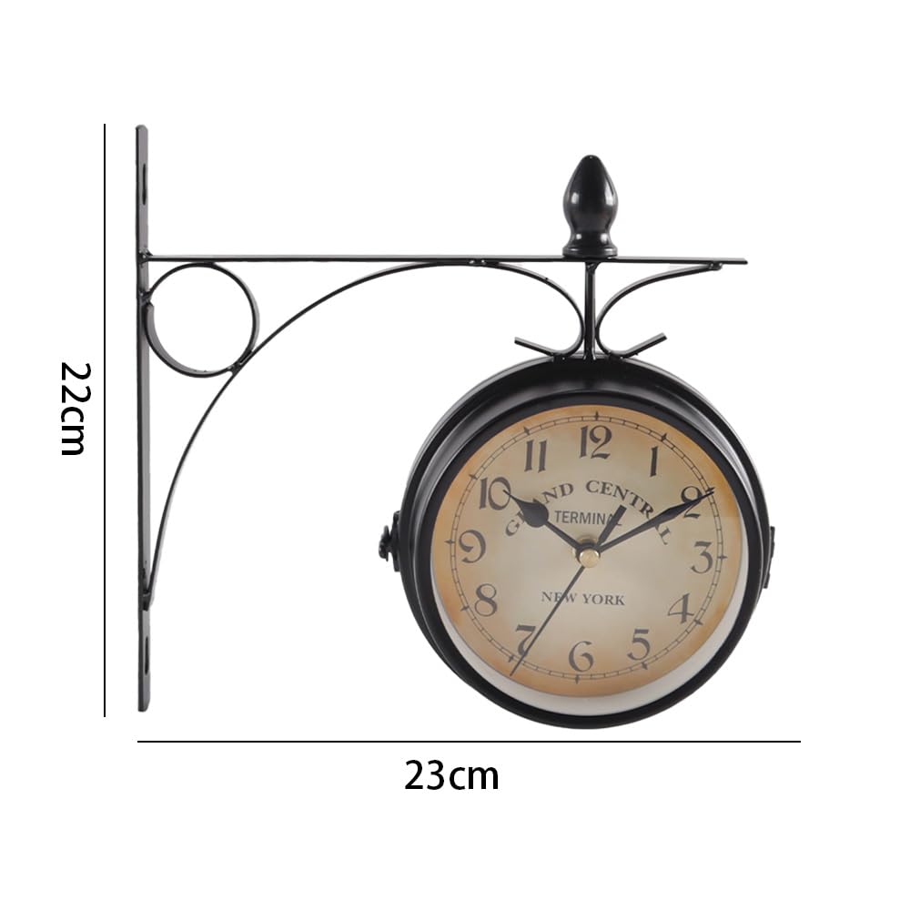 Reloj de pared retro de doble cara de 4,72 pulgadas, silencioso y con péndulo (para interior/exterior y regalo)