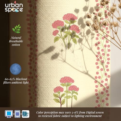 Image of Urban Space 100% Cotton Floral Curtains 7 feet Long Set of 2, 60-65% Room Darkening, Decorative Curtains with Eyelets /Rings for Hanging, Tieback Included (Grove Pink, Door - 7 Feet)