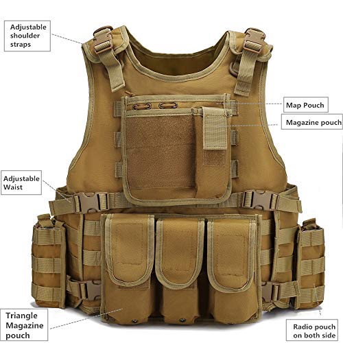 Abenaki Tactical Vest Adjustable Outdoor Gear Load Carrier Vest For Traning,Hunting, Cs Game (Tan) #TOP2