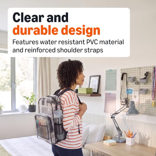 Image of Amazon Basics Transparent Clear School Backpack, Water-Resistant PVC Plastic, Reinforced Shoulder Straps, 17 x 7 x 13 in