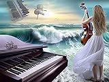 Diymood Paint by Numbers for Kids & Adults Violinist, DIY Oil Painting Seaside Piano Woman Acrylic Paint by Number Kits for Kids & Adults Beginner for Home Wall Decor 16x20 inch