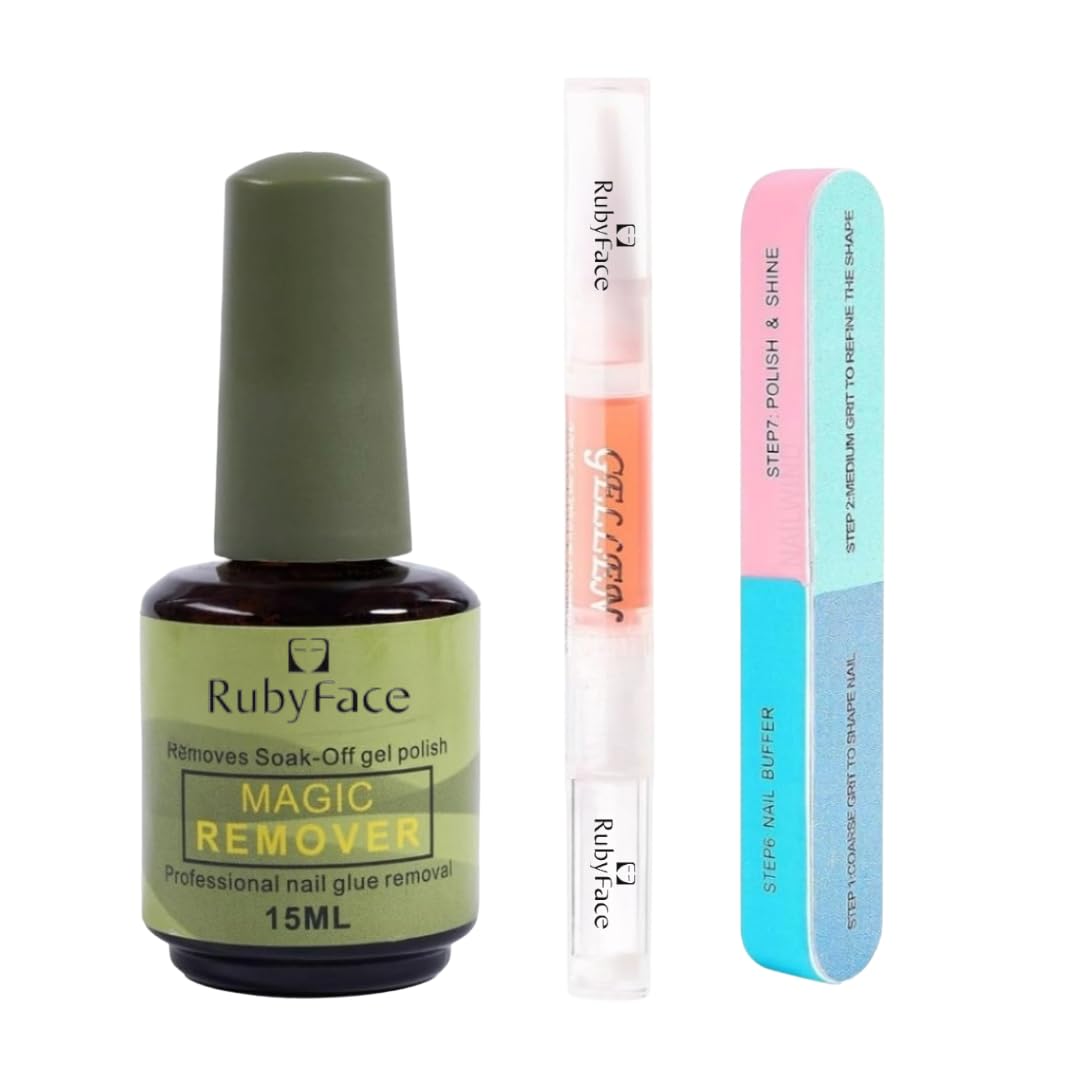 Rubyface Gel Nail Polish Remover, Cuticle OiL with 6 Step Buffer, Magic Remove Soak-Off Gel Polish, Peel Off In 2-5 Minutes, No Need for Foil, Soaking or Wrapping 3 Pcs Set-image-32