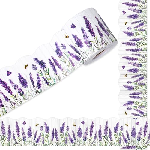 JarThenaAMCS 65.6Ft Lavender Flower Bulletin Board Borders Aesthetic Purple Floral Bee Die Cut Trim Border Roll for Summer Office Classroom School Chalkboard Decor