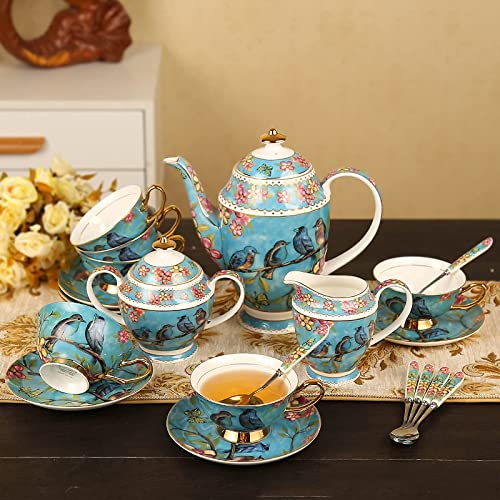 Juego de té de 21 Piezas para Adultos, Juegos de Tazas de café, Taza de té y platillo de Porcelana de Hueso, Juego de… - Imagen 3