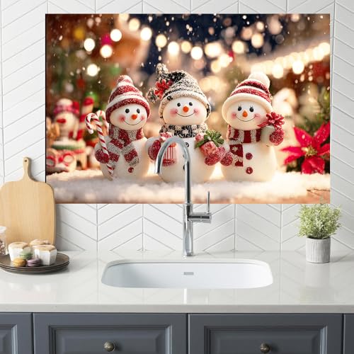 Image of Three Snowmen Christmas Backsplash Peel and Stick, 35.4x23.6 in