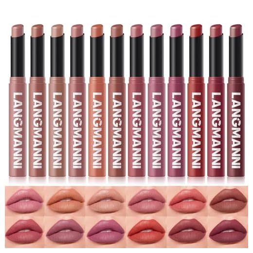 LANGMANNI 12 Farben Samt-Matte Lippenstift Set | Natürliche bis Intensive Nuancen • Hochpigmentiert & Nicht Austrocknend • Cremige Lippenstifte mit Schräger Spitze in Premium-Geschenkbox für Frauen