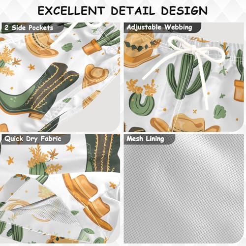 Pigsaly Boys Swim Trunks Cowboy Boots Horse Succulents Boys Board Shorts Swimsuit Swimwear Summer Bathing Suit XS Multicolor3