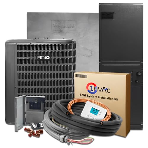 1HVAC 3.5 Ton 15.2 SEER2 Central Heat Pump Split System with 50' Install Kit and 5K Backup Heat Kit - R32 Single Stage (AC/Heating System) | 42000 BTU