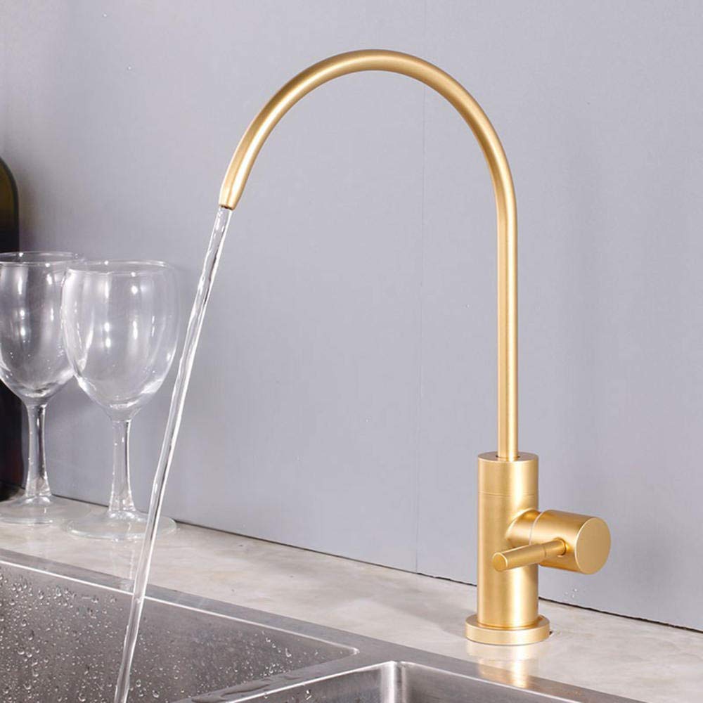 Grifo de filtro de agua potable ósmosis de 1/4 pulgadas, grifo de cocina dorado, mango único, purificador de agua potable directo para uso doméstico y cocina
