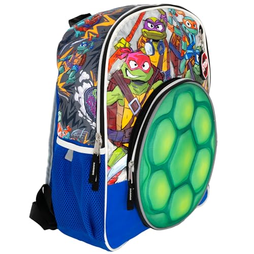Image of AI ACCESSORY INNOVATIONS Teenage Mutant Ninja Turtles Backpack, 16 inch TMNT School Bag Featuring a 3D EVA molded Turtle Shell Front Pocket, Blue & Green