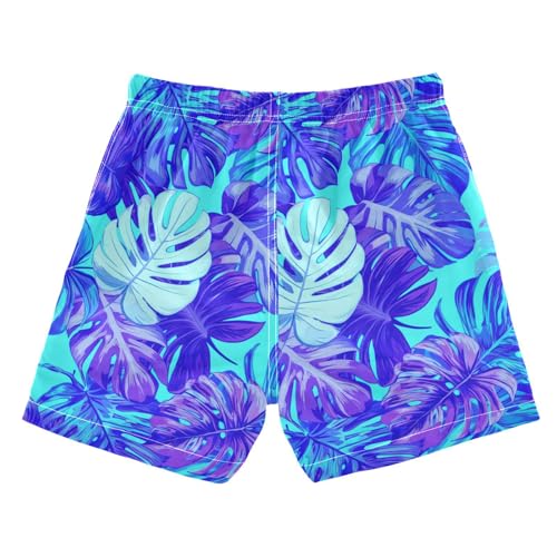 DOMIKING Monstera Leaf Plant Teal Toddler Boys' Swim Trunks Mesh Lining Swim Shorts for Kid Boy Toddler Adjustable Waist2