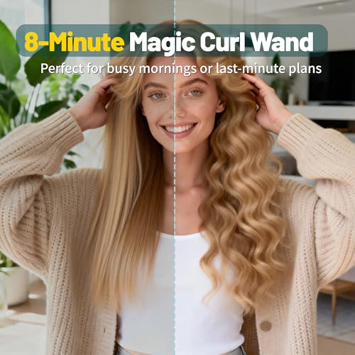 Image of Upgraded Automatic Rotating Curling Iron - CurlPro Plus Long Barrel Curling Wand for Long Hair, Ceramic Hair Curler for Women, Anti-Scald, Tangle-Free, 600M Ionic, Dual Voltage (Blue)