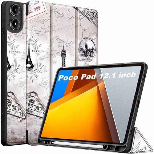 ProElite Cover for Poco Pad 12.1 inch Cover, Soft Flexible Flip Case Cover for Poco Pad 12.1 inch with Pen Holder, Support Auto Sleep Wake Feature, [Recoil Series] - Eiffel