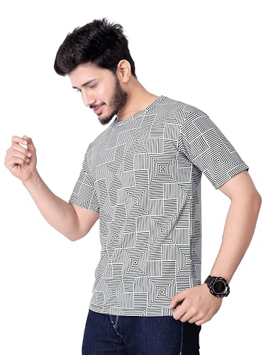 Image of Round Collar Cotton Poly Striped Printed T Shirt for Men Half Sleeve T-Shirt