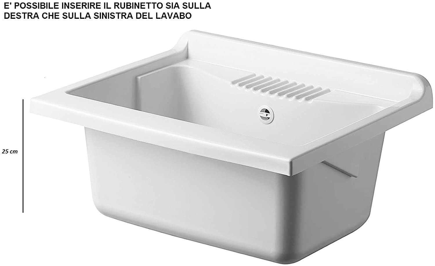 Negrari Vasca Lavatoio in resina PP 45x50 cm (per sostituzione o incasso) Completa di Sifone e Piletta, Bianco