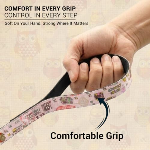 Image of Bowlers Dog Leash for Small, Medium & Large Dogs | Owl & Beige Design | Durable Nylon Pet Walking Lead | Strong Metal Hook | Comfortable Grip for Daily Walks & Training