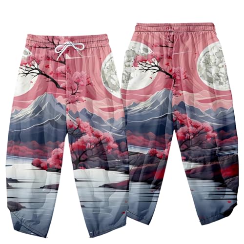 Image of DOSLAVIDA Men's Japanese Kimono Jacket Set Stylish Open Front Coat With Shorts Chinese Style Printed Cardigan Suit