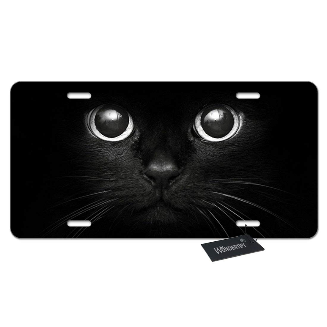 Wondertify License Plate Black Cat with White Eye Looking Decorative Car Front License Plate,Vanity Tag,Metal Car Plate,Aluminum Novelty License Plate for Men/Women/Boy/Girls Car,6 X 12 Inch