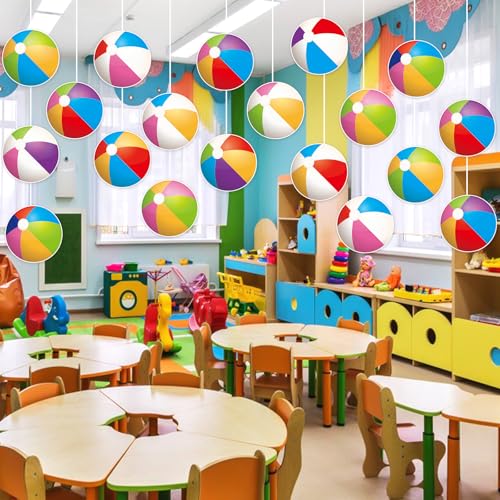 Image of 48Pcs Beach Ball Cutouts Summer Bulletin Board Decorations Colorful Beach Ball Paper Cut-Outs Pool Balls Theme Party Cutouts for Summer Party Home Office School Classroom Decor