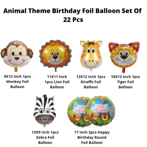 Image of Party Decorz Jungle /Safari /Zoo Animal Theme Foil Balloon Set Of 22 Pcs(5pcs Animal Small Foil Balloon+ 2pcs Round Foil Balloon + 15pcs Metallic Balloon)For Kids Safari /Zoo /Jungle Animal Theme Birthday
