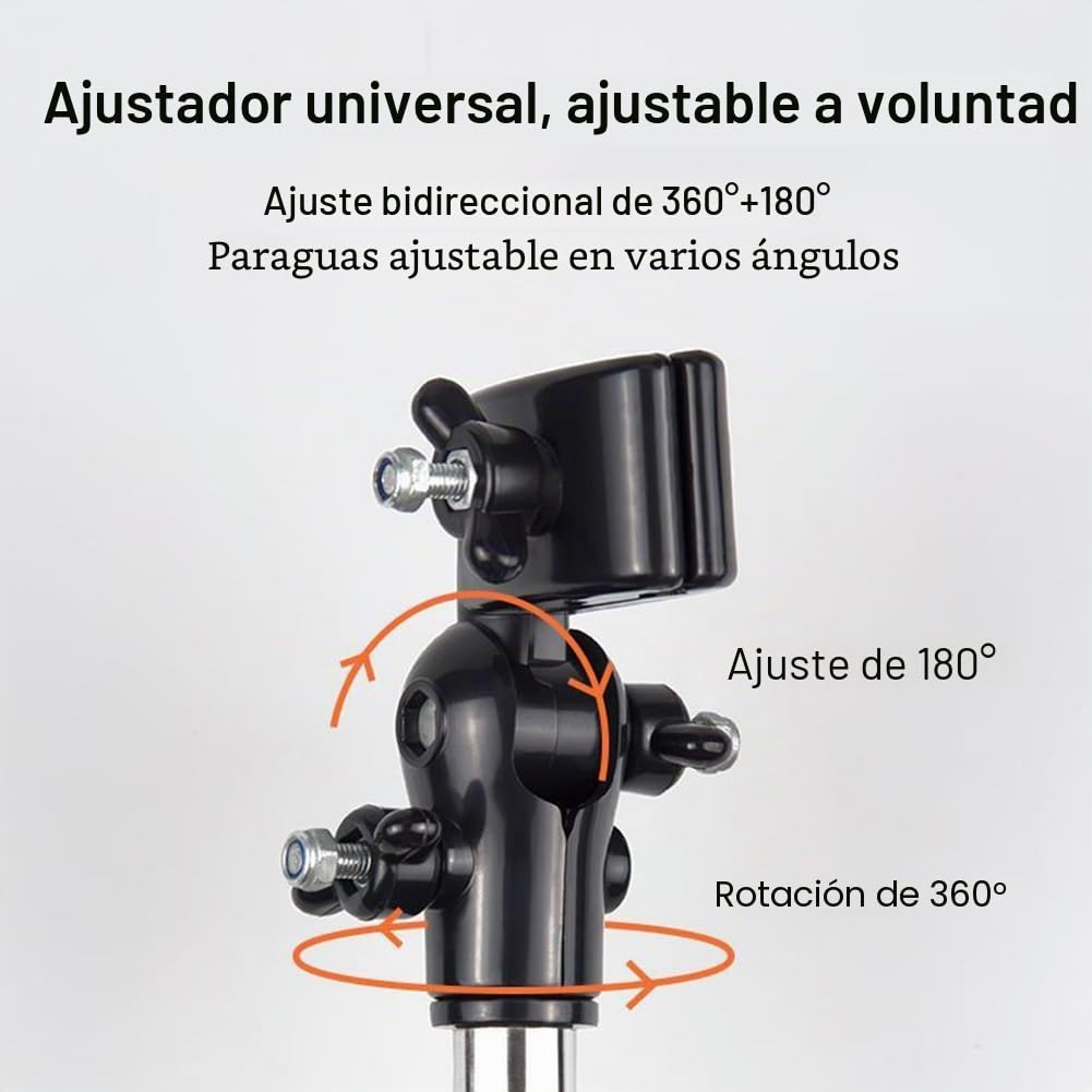 Inoxidable Soporte de Paraguas,Soporte de Montaje de Paraguas,Paraguas Manillar Soporte,Ajustable de 360°,Plegable,Soporte para Barra de Paraguas de Bicicleta para Cochecito de Bebé Sillas de Ruedas