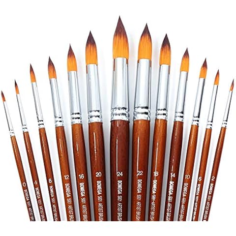 13 Pcs Long Handle Pointed Round Large Paint Brushes Set with Premium Quality Synthetic Sable Hair for Acrylic Watercolour Oil Gouache Painting by Art Students, Professionals and Artists Cover