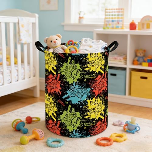 Image of Game hamper,Waterproof foldable Kids laundry basket,Nursery Hamper,Games Room decor,Toy organizer,clothes basket(Game)