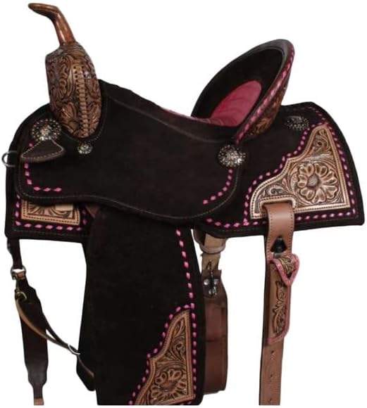 Leather Horse Saddle Barrel Racing Western Wooden Tree Custom Cowboy Cowgirl Handmade Premium Pleasure Comfort Trail Tack Equestrian Tooled Carved Saddle for Riding Size: 10-18 inch Seat, MO-15