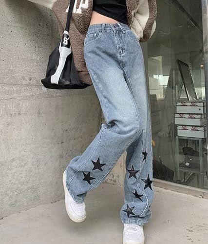 Women's High Waisted Wide Leg Jeans Star Embroidery Y2k Denim Pants Vintage Trendy Boyfriend Jeans for Teen Girls3
