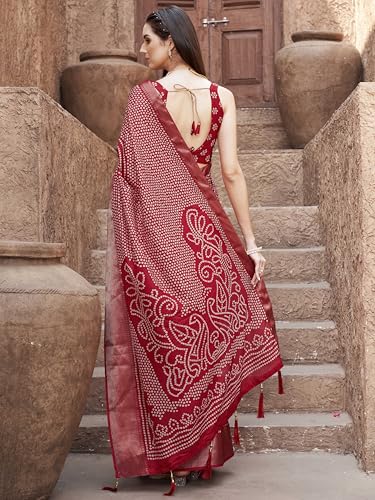 Image of Womanista Women's Ready to wear red colored cotton blend saree with woven border(TI6901 Red Onesize)