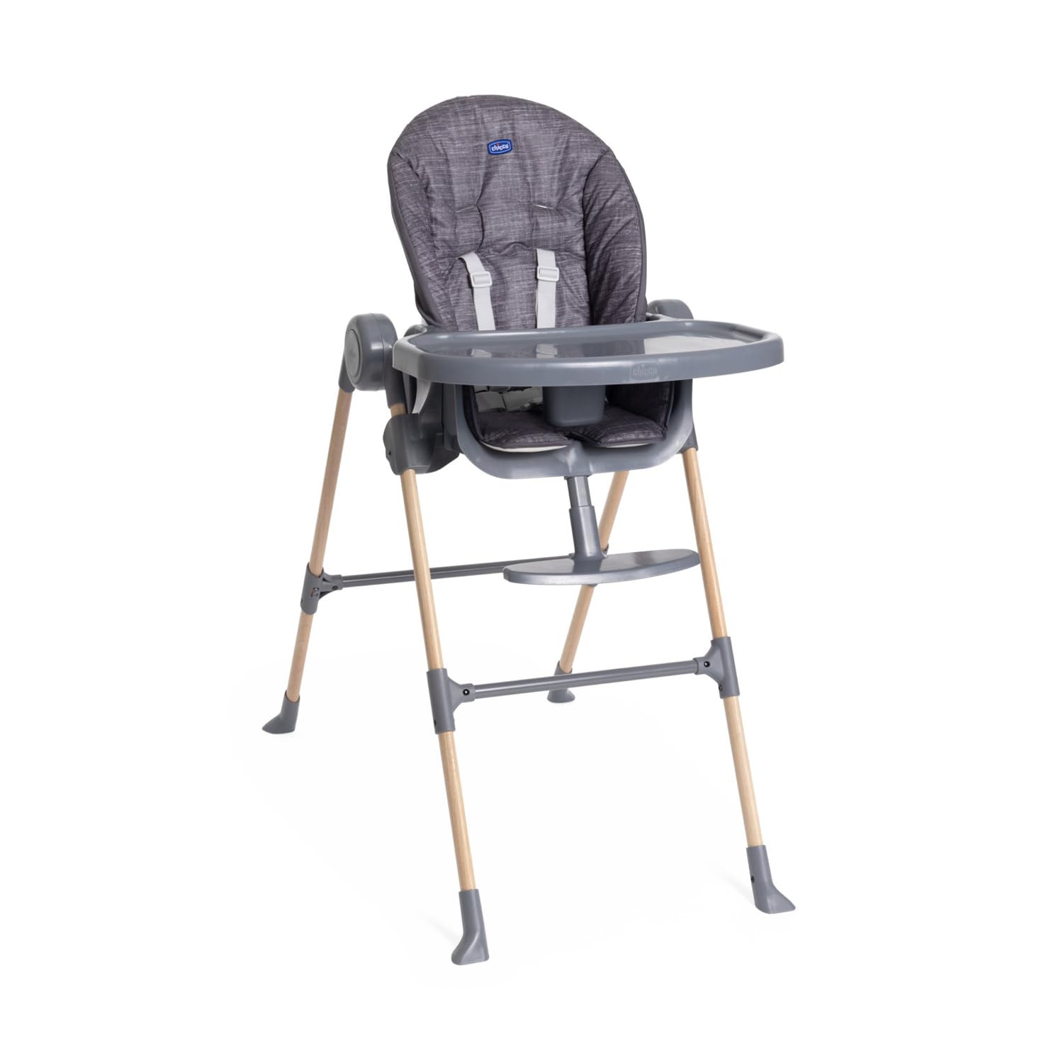 Chicco Polly Essential Seggiolone Pappa Evolutivo per Bambini da 0 Mesi a 15 KG, Reclinabile in 3 posizioni, 7 Livelli di altezza, Chiusura Compatta, Tessuto in poliestere riciclato, Grigio Scuro