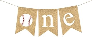 Rainlemon Jute Burlap Baseball One Banner Rustic Boy Girl 1st Birthday Party Highchair Decoraiton
