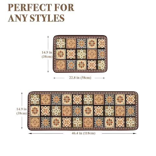 Image of Roslen Kitchen Mats for Floor Anti-Slip, 2 Pcs Ergonomic Comfort Standing Mat for Floor, Soft Absorbent Rectangular Rugs for Kitchen Home Office Sink & Laundry (118 * 38 cm, 58 * 38 cm)