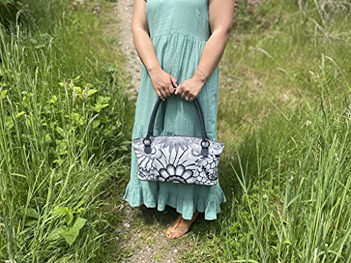 Bolso tote para mujer Anna by Anuschka, de cuero genuino, diseño patchwork en tono plateado miniatura 2