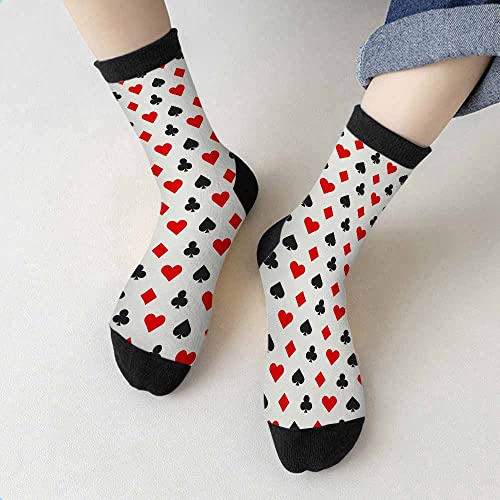 Image of Poker Suits Crew Socks for Woman Size 6-8 Heart Diamonds Spades Clubs Girls Socks