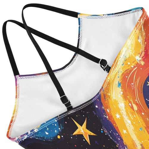 Pigsaly Girls One Piece Swimsuits Fantasy Space Stars River Galaxy Kids Cross Back Swimwear Beach Sport Bathing Suit 3T4